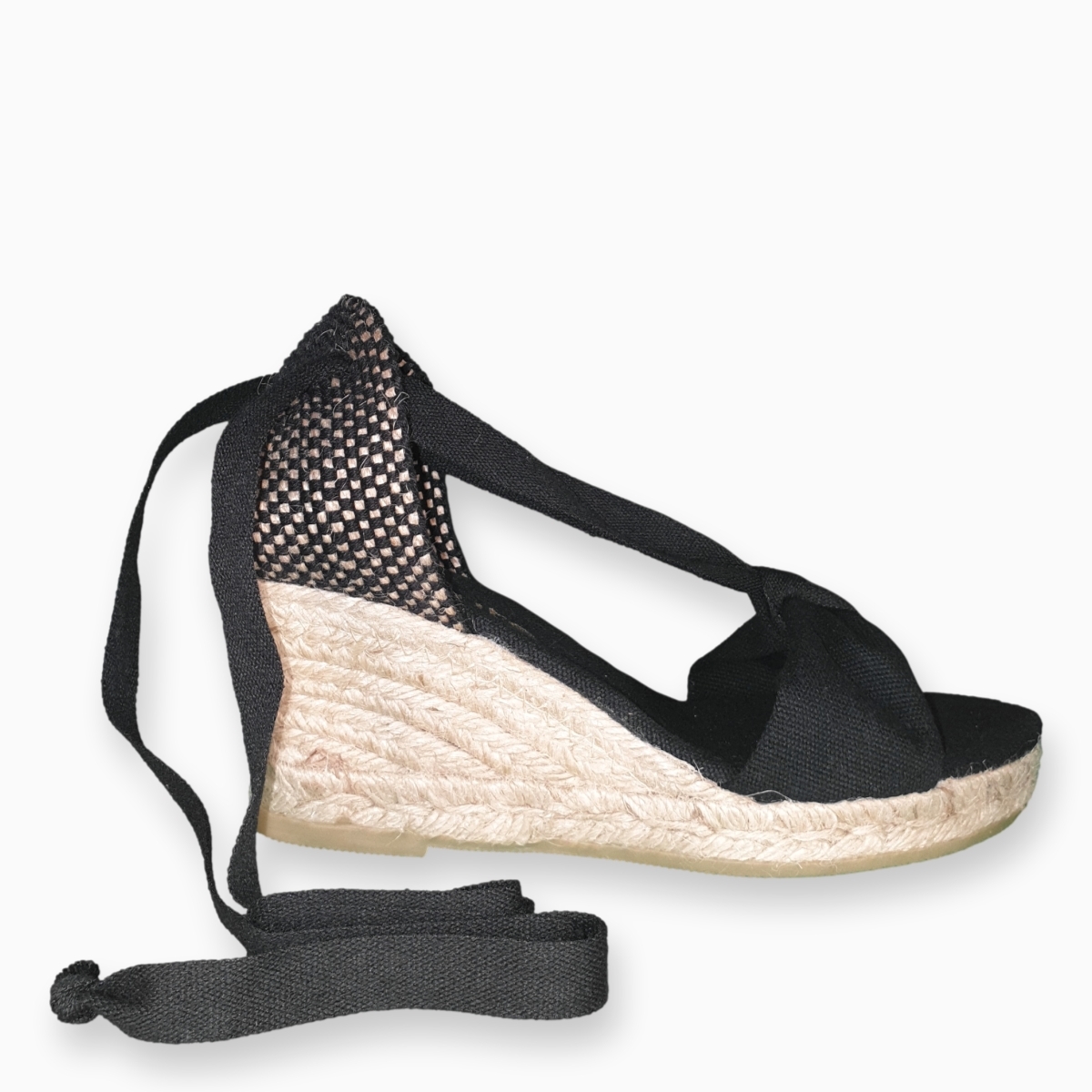 Mujer cuñas Penélope Lona lisa negra derecha